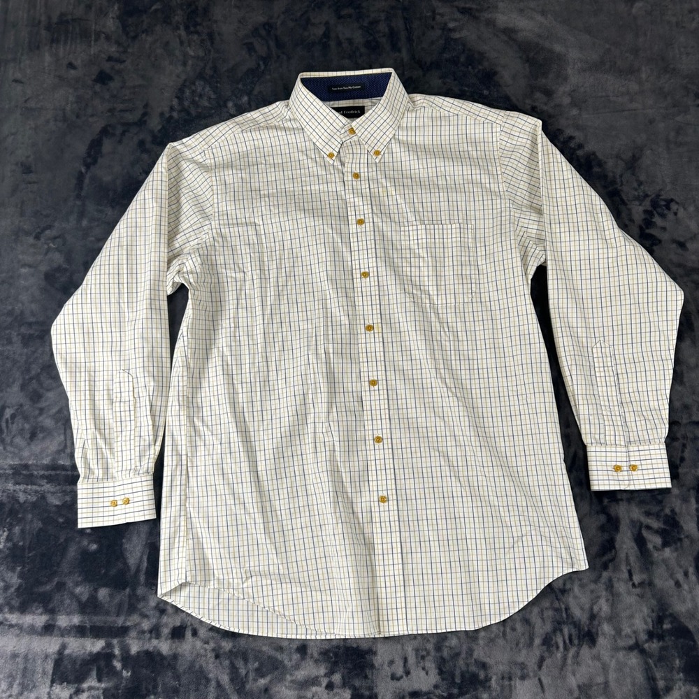 Paul Fredrick Dress Shirt Mens 17x35 White Blue Non-Iron Tailored Fit